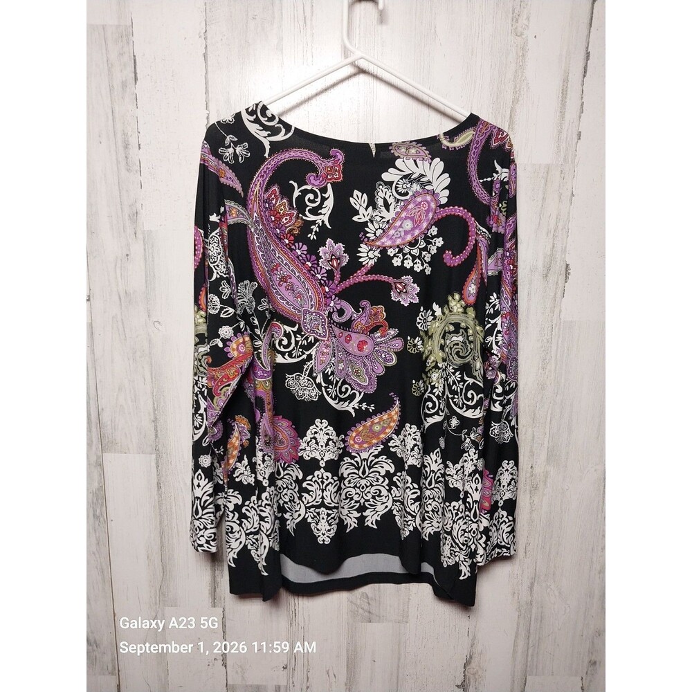 Susan Graver XL Paisley Print 3/4 Sleeve Top - Picture 5 of 5